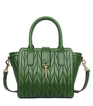 Elegant Green Quilted Handbag with Gold Accents