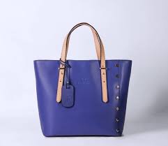 Elegant Blue Tote Bag with Tan Handles